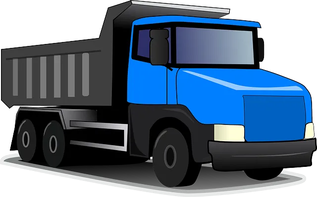 An illustration of a blue truck for the construction industry on a road