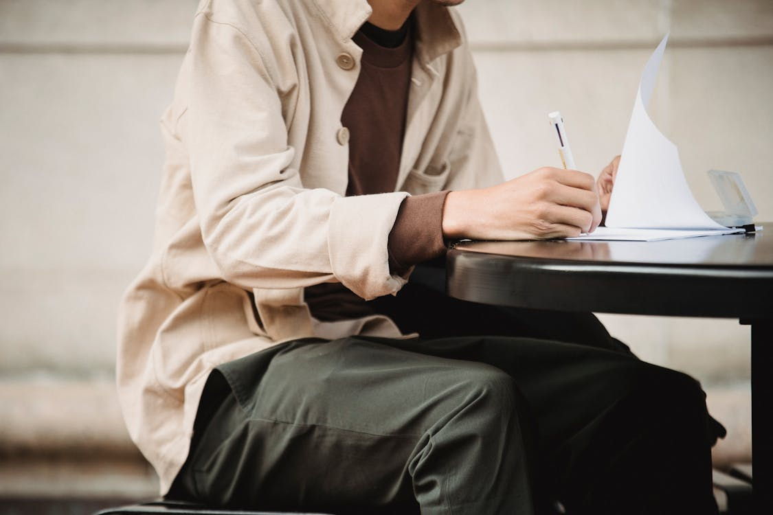 A person working on a table.