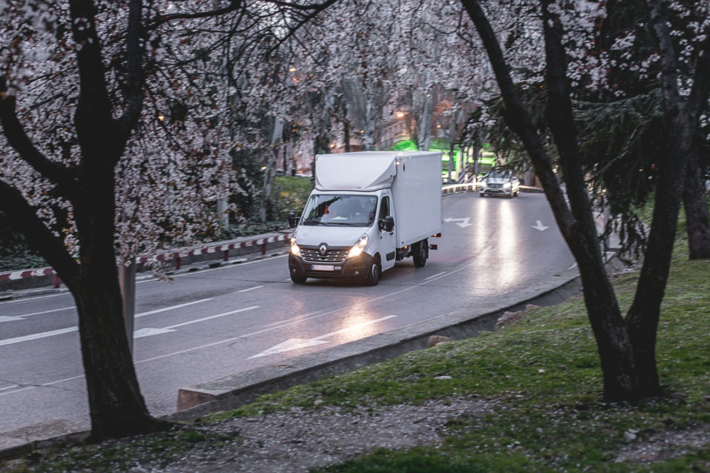 A white truck on a road