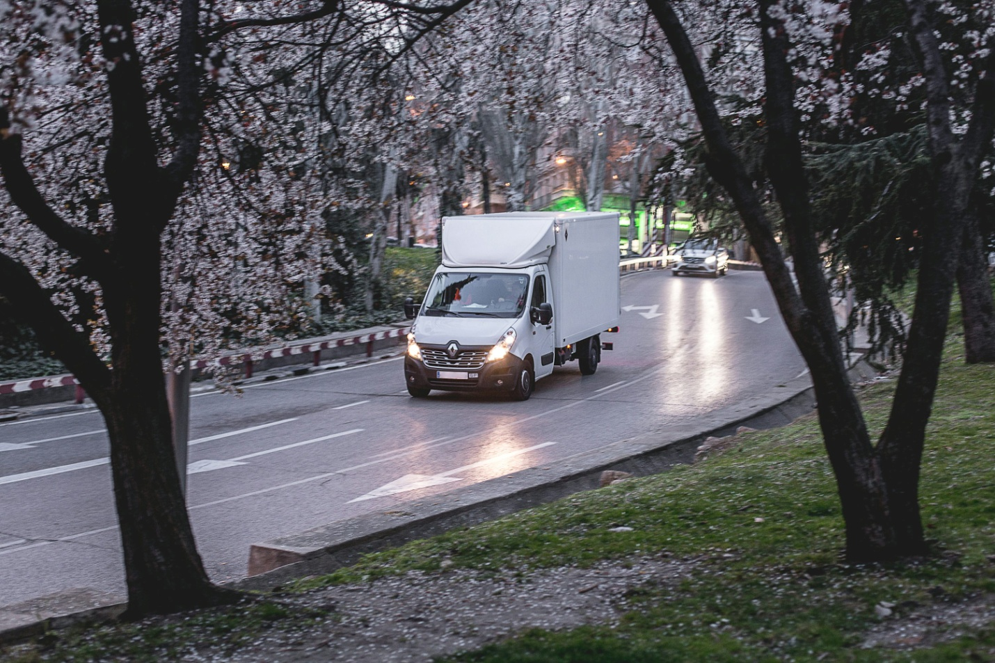 A white truck on a road